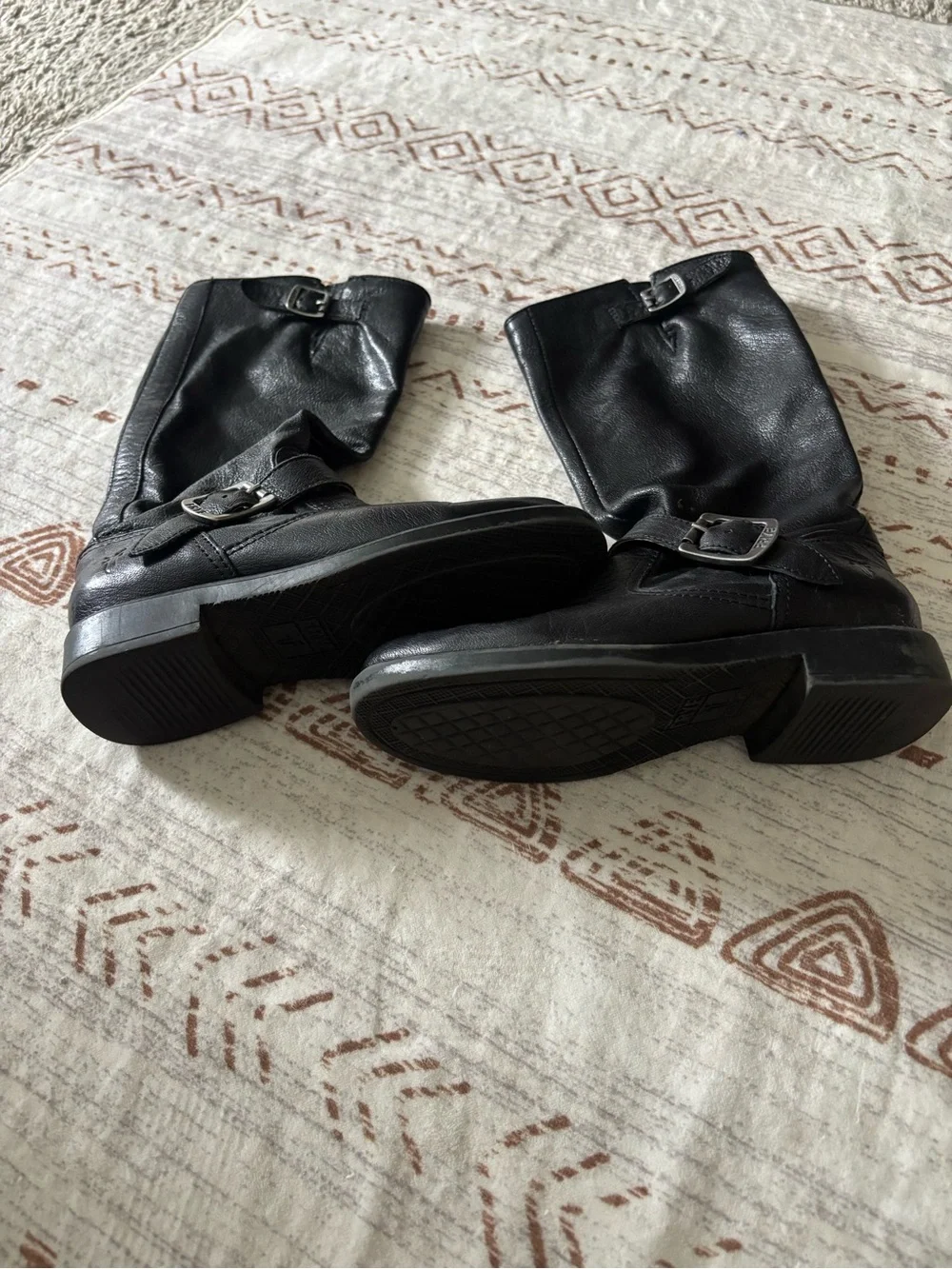 Girls’ Black Leather Mid-Calf Buckle Frye Boots
